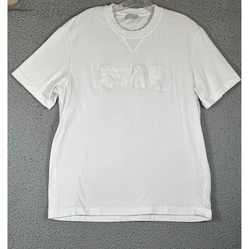 Dior Peter Doig Men T Shirt Embossed Logo Crewneck White M Cotton Made in Italy